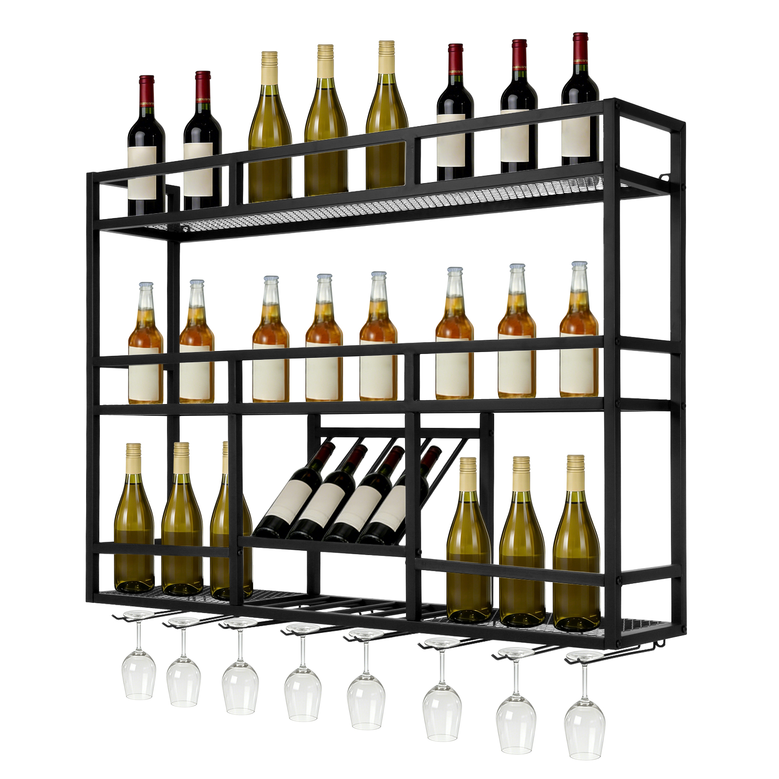Commercial Kitchen Wall Shelves - 3 Tiers Wall Mounted Wine Rack