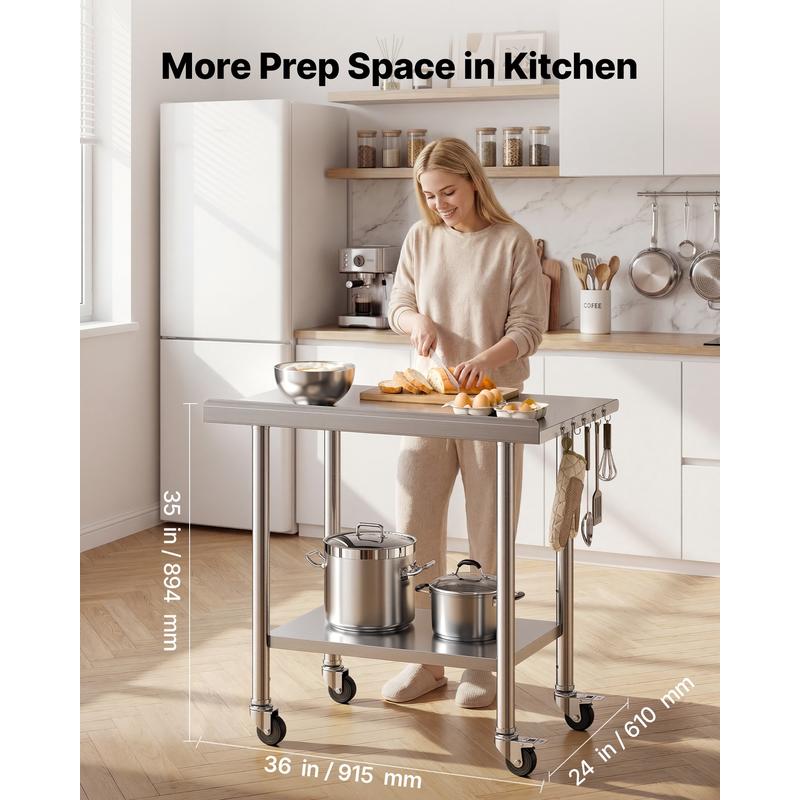 Commercial Kitchen Table - Stainless Steel Work Table, 24x36 inch
