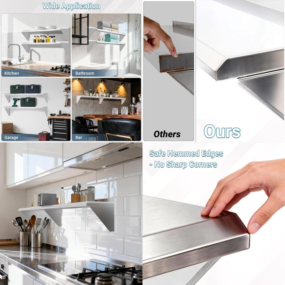 Commercial Kitchen Wall Shelves - 12 x 36 Dual Pack, 300lbs