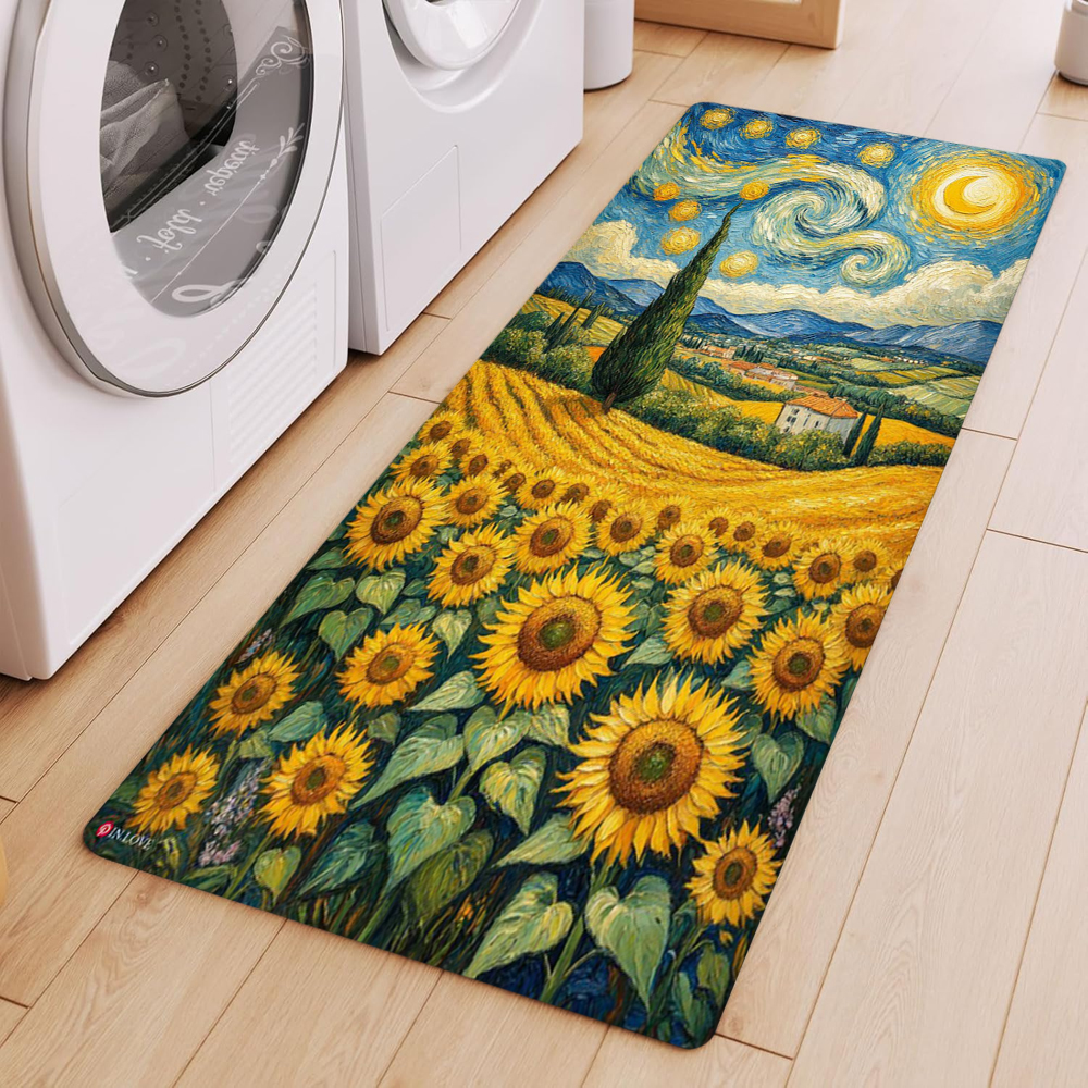Commercial Kitchen Mats Anti Fatigue - Van Gogh Style Sunflower Oil Painting