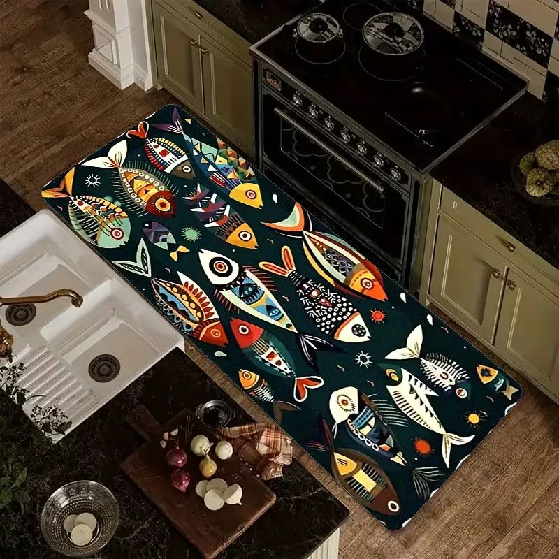 Nautical Fish Print Kitchen Ru - Commercial Kitchen Mats Anti Fatigue avis et prix