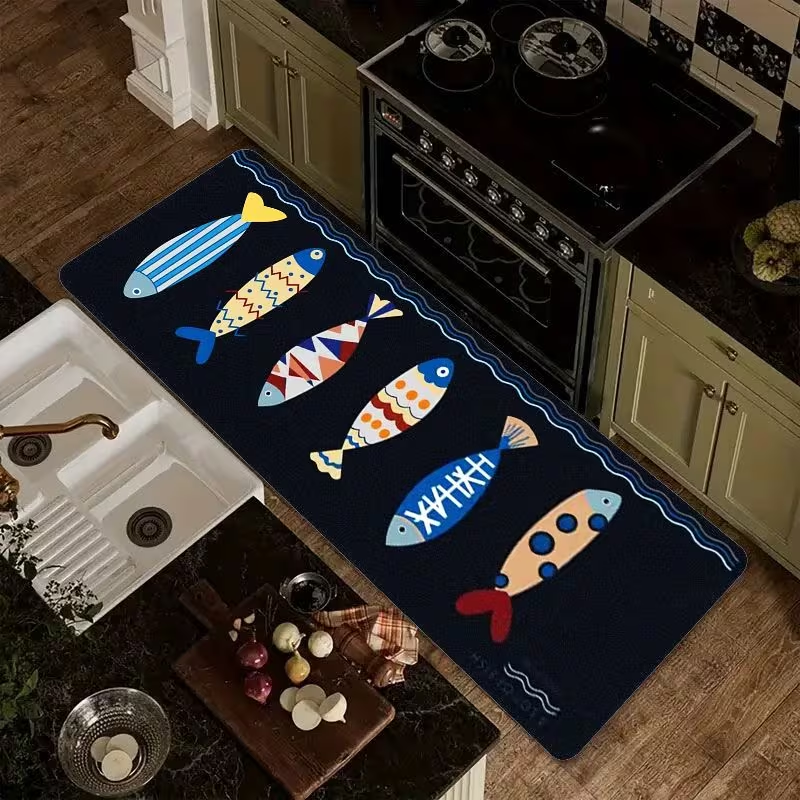 Nautical Fish Print Kitchen Ru - Commercial Kitchen Mats Anti Fatigue avis et prix