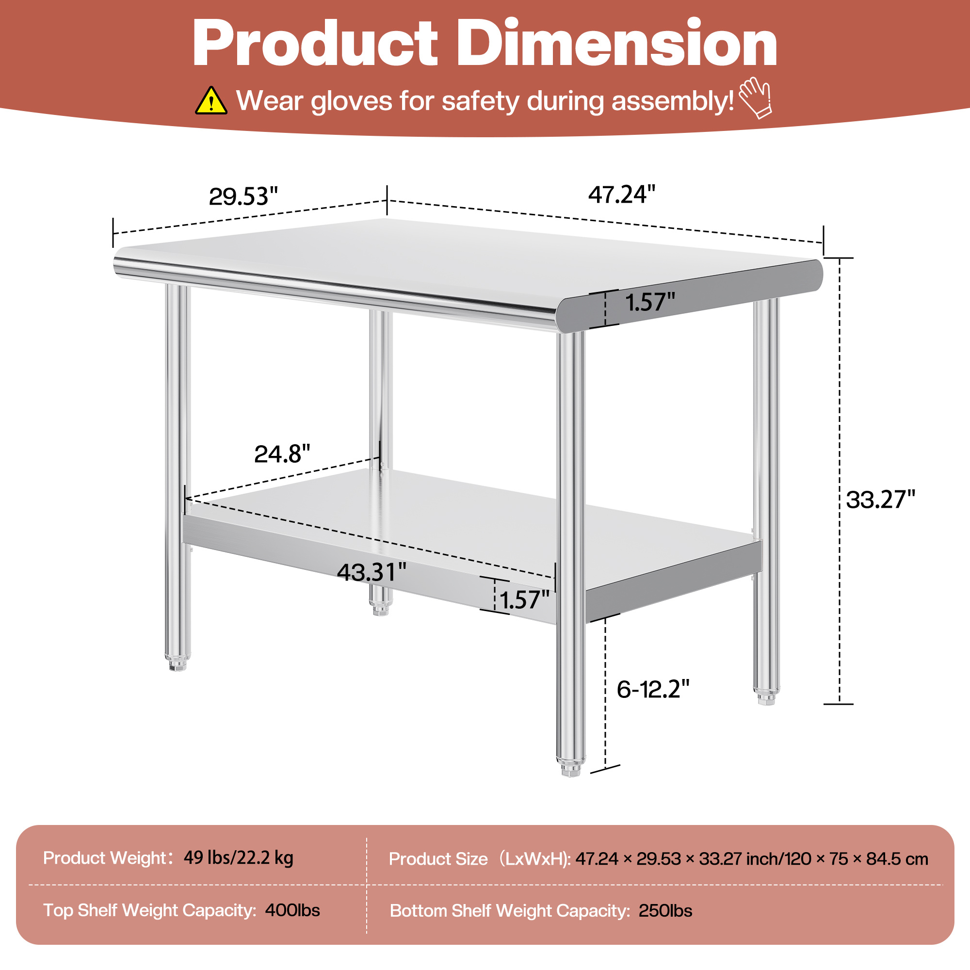 30×48–30×108 Inch Stainless St - Commercial Kitchen Table avis et prix