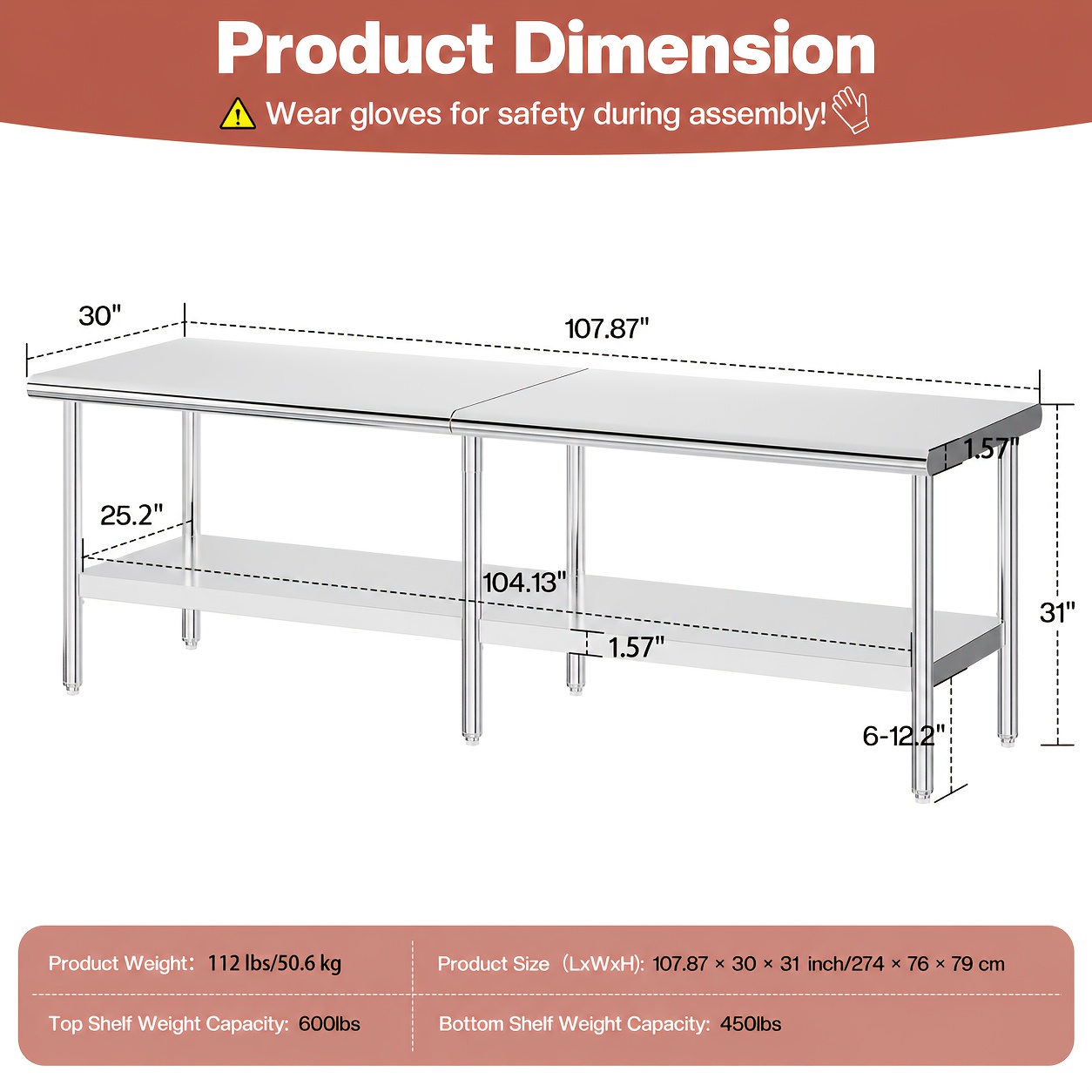 30×48–30×108 Inch Stainless St - Commercial Kitchen Table avis et prix
