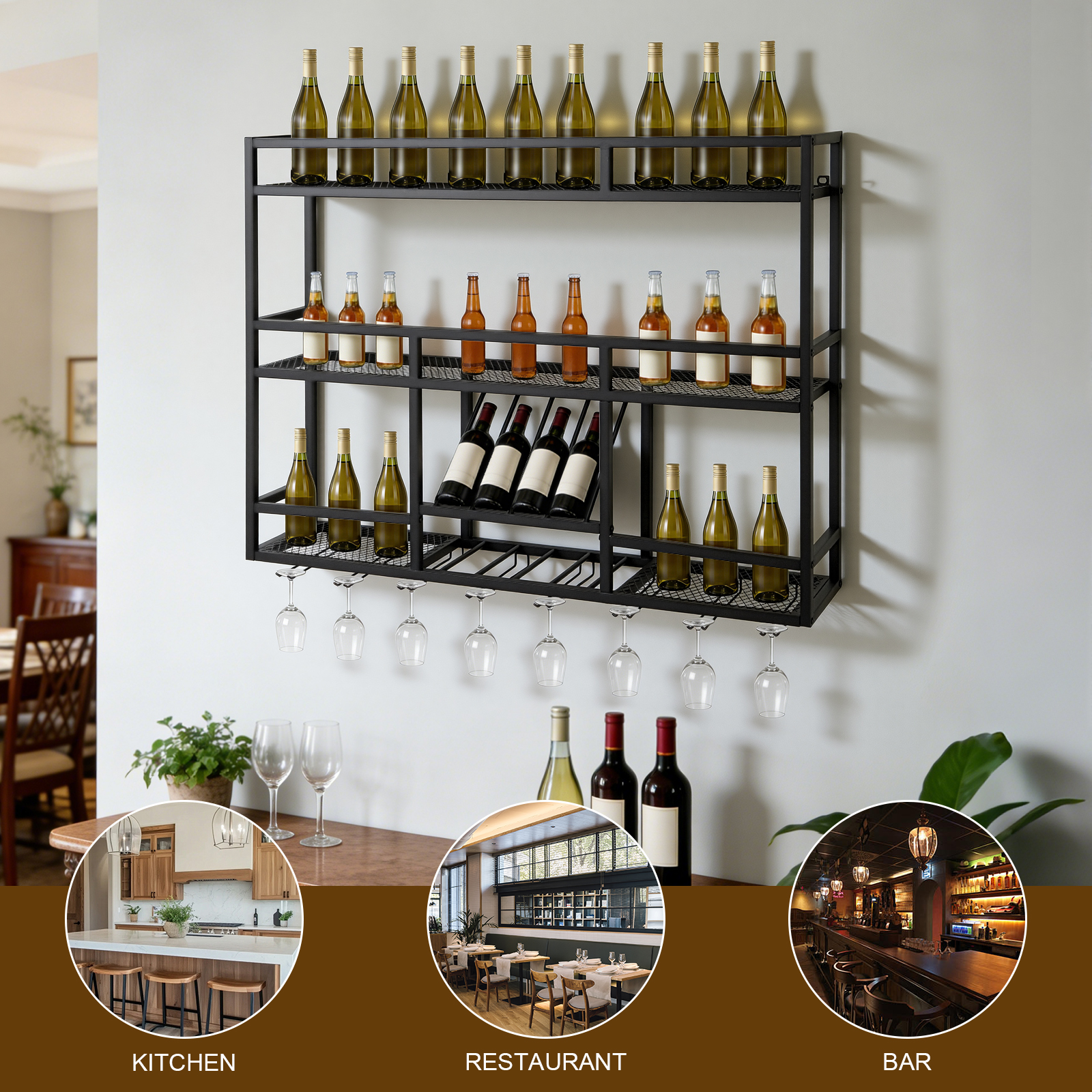 3 Tiers Wall Mounted Wine Rack - Commercial Kitchen Wall Shelves avis et prix