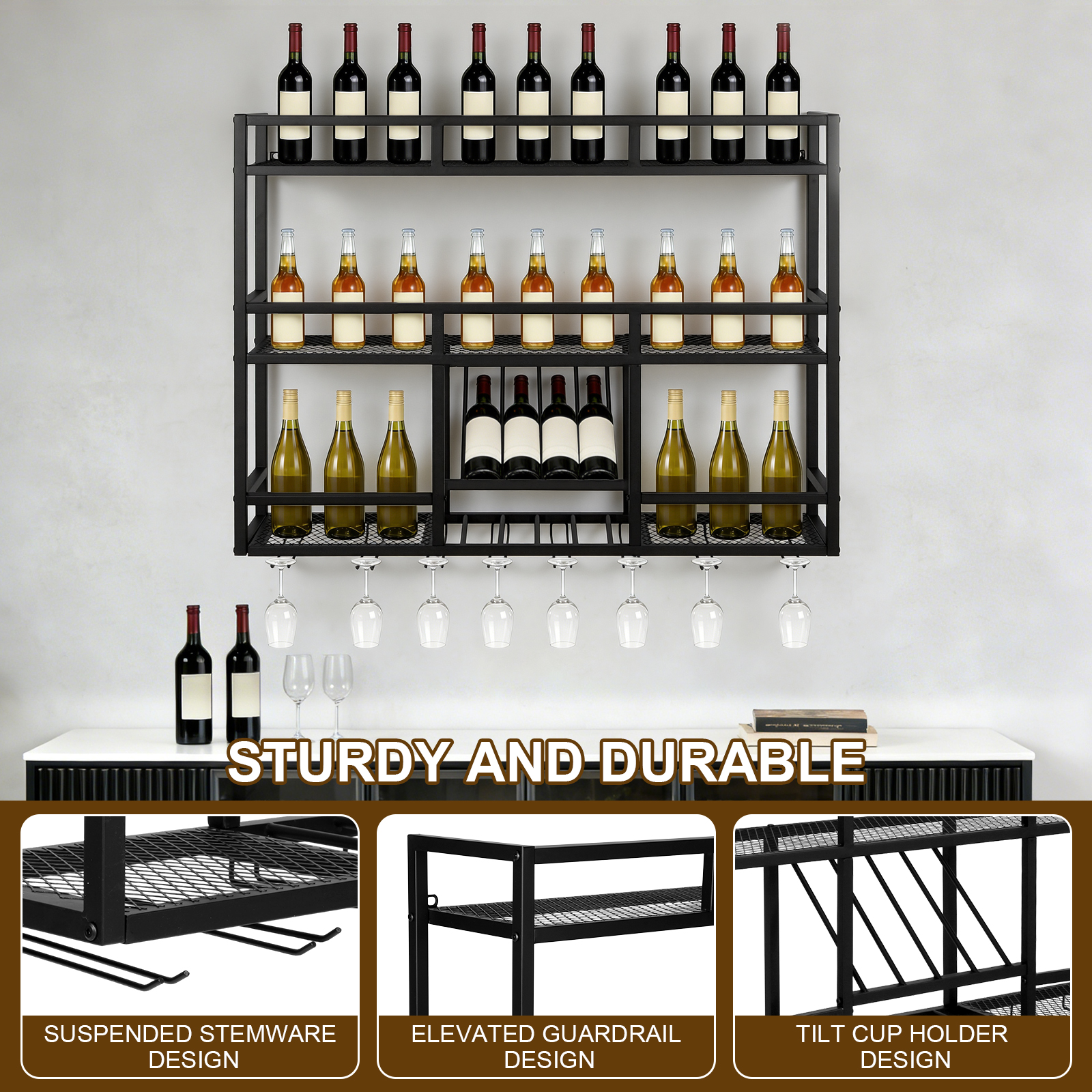 3 Tiers Wall Mounted Wine Rack - Commercial Kitchen Wall Shelves avis et prix