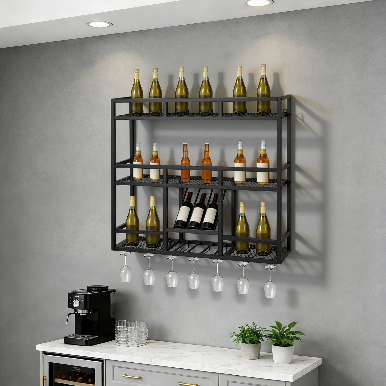 3 Tiers Floating Wine Bottle S - Commercial Kitchen Wall Shelves avis et prix