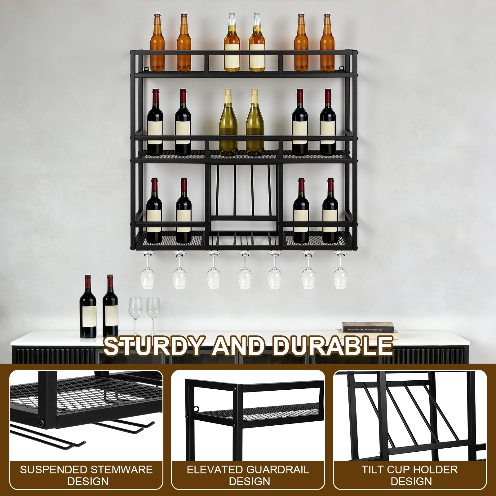 3 Tiers Floating Wine Bottle S - Commercial Kitchen Wall Shelves avis et prix