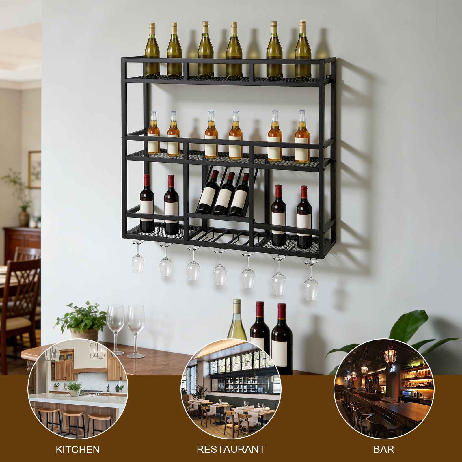 3 Tiers Wall Mounted Wine Rack - Commercial Kitchen Wall Shelves avis et prix