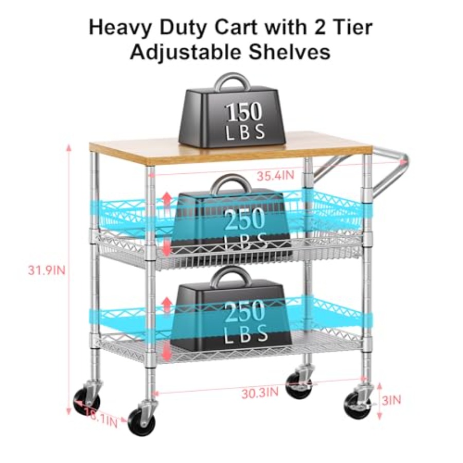 3 Tier Rolling Kitchen Carts w - Commercial Kitchen Light avis et prix
