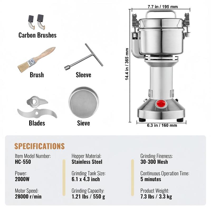 Dry Powder Grinder 550g For Ki - Commercial Kitchen Grinder avis et prix
